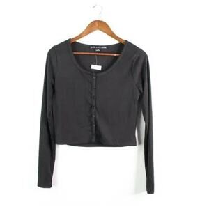 HYFVE Women's Ribbed Crop Cardigan Top Medium Black NWT Button Front Scoop Neck